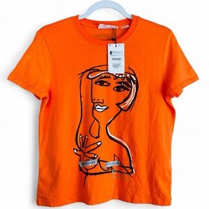 Desigual NWT Arty Collection Artistic Orange & Black Graphic Tee Size Medium